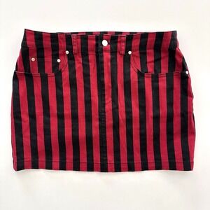 Rebecca Minkoff Denim Mini Skirt 4 Black Red Stripe Aubrey Punk Goth Alt Edgy